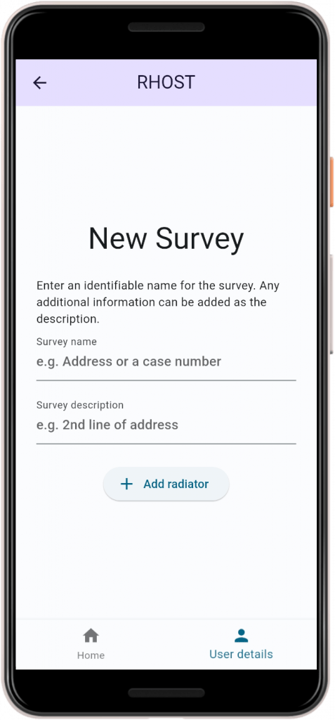 A screenshot of a new survey being adding to RHOST