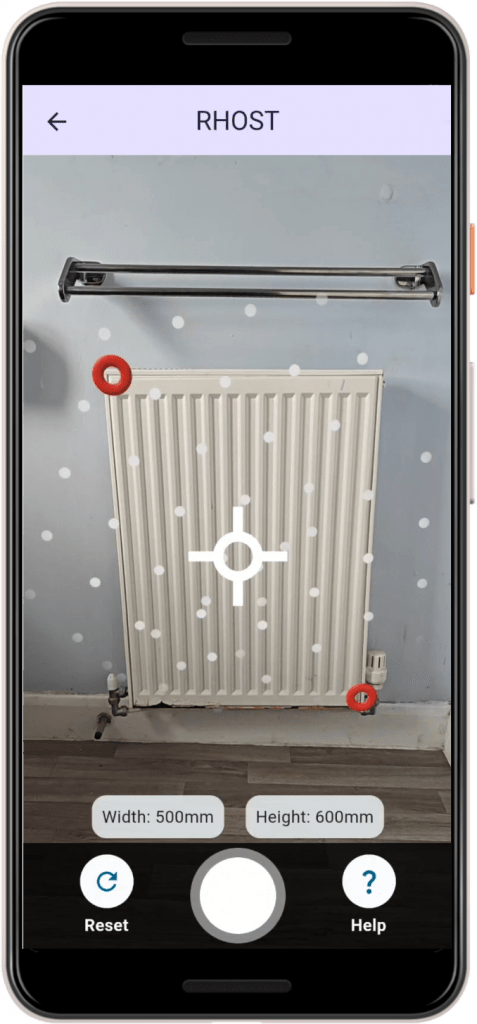 Screenshot of RHOST radiator measuring page using augmented reality